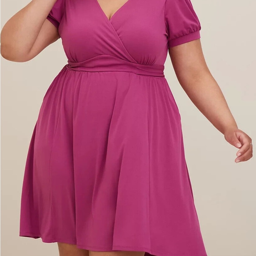 Torrid Studio Knit Surplice Puff Sleeve Mini Dress Purple 2 2X 18 20 #B48409